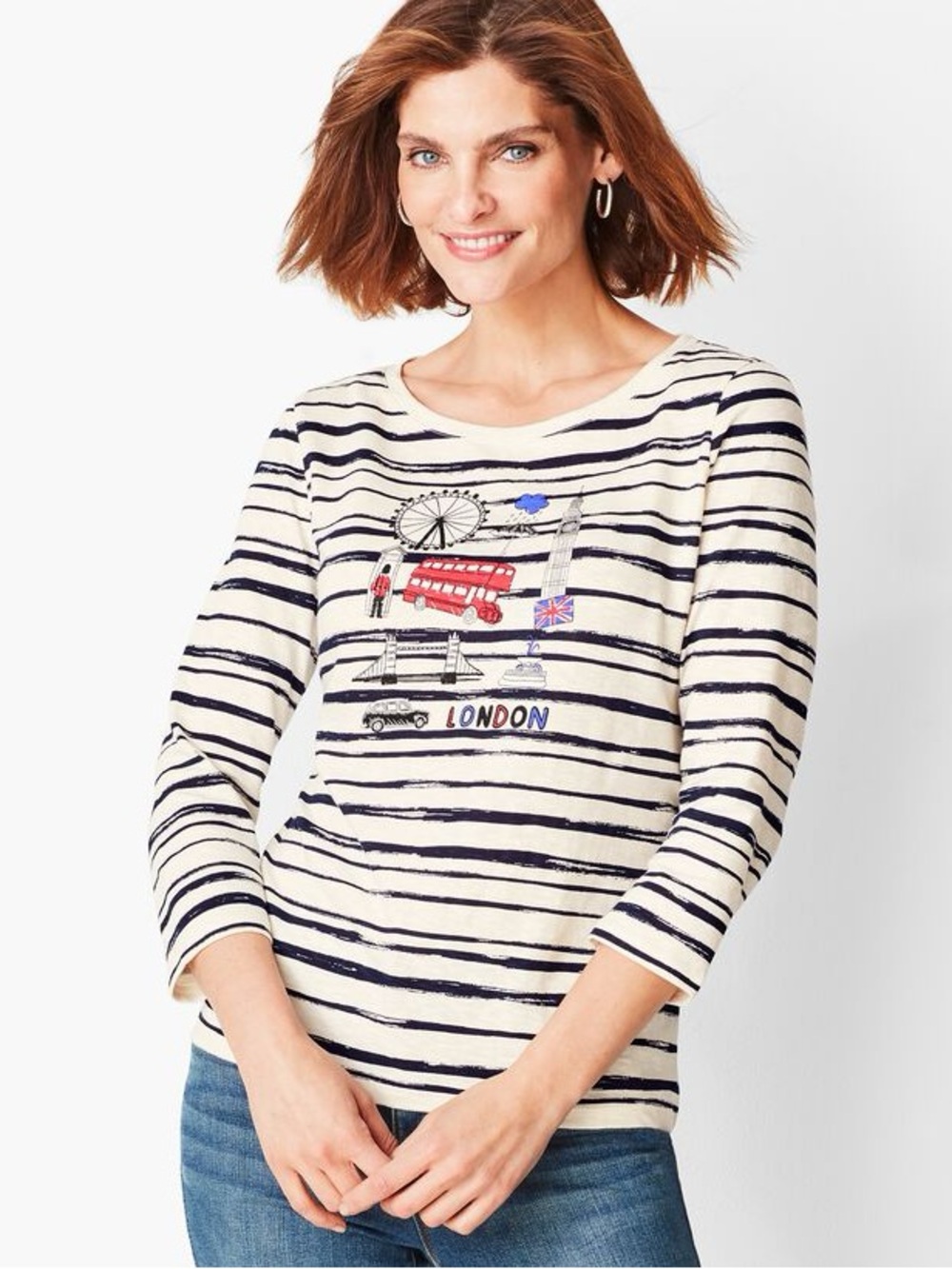 Talbots London Graphic Stripe Top | 100% Cotton | Petite Medium